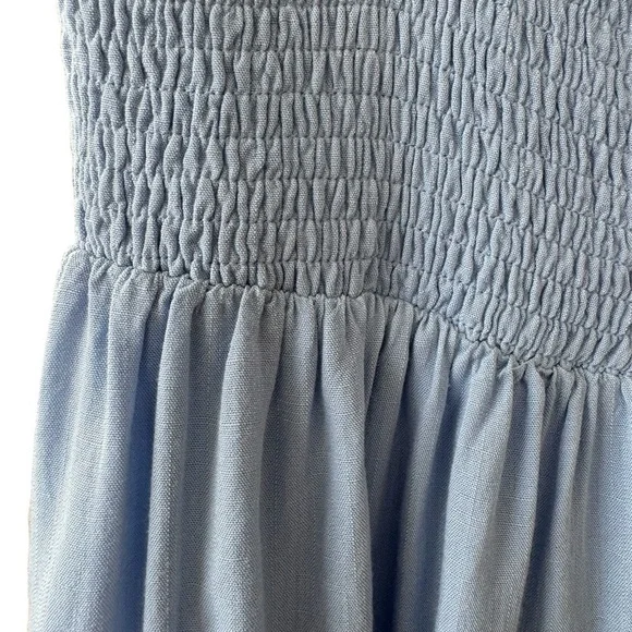 Lulus Smocked Midi Dress size Medium Light Blue Tie Shoulder Lined - Picture 2 of 9